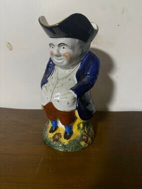 Vintage Pottery Toby Jug Stout Man Tricorn Hat Blue Coat Breeches